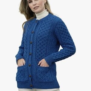 Aran Fisherman knit Cardigan XL Lumber Jacket Merino Wool New